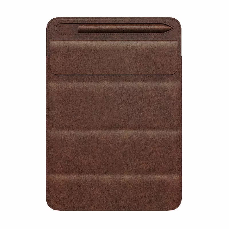 Tablet hoes geschikt voor Apple iPad tot 9 inch - Universele tablet sleeve met pencil houder - Multifunctionele tablet houder - Donker Bruin afbeelding