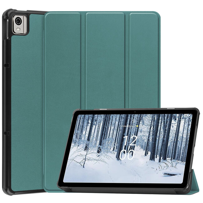 Case2go - Tablet Hoes geschikt voor Nokia T21 (2022) - 10.4 Inch - Tri-Fold Book Case - Met Auto Sleep/Wake functie - Donker Groen