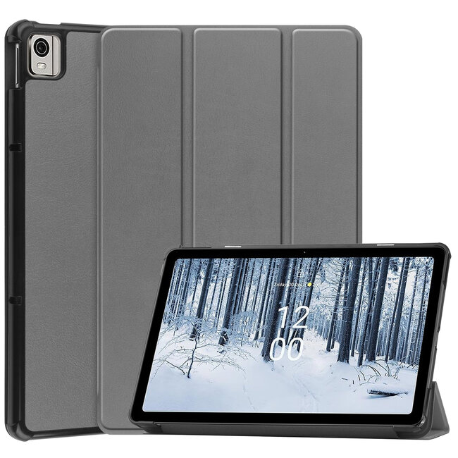 Case2go - Tablet Hoes geschikt voor Nokia T21 (2022) - 10.4 Inch - Tri-Fold Book Case - Met Auto Sleep/Wake functie - Grijs