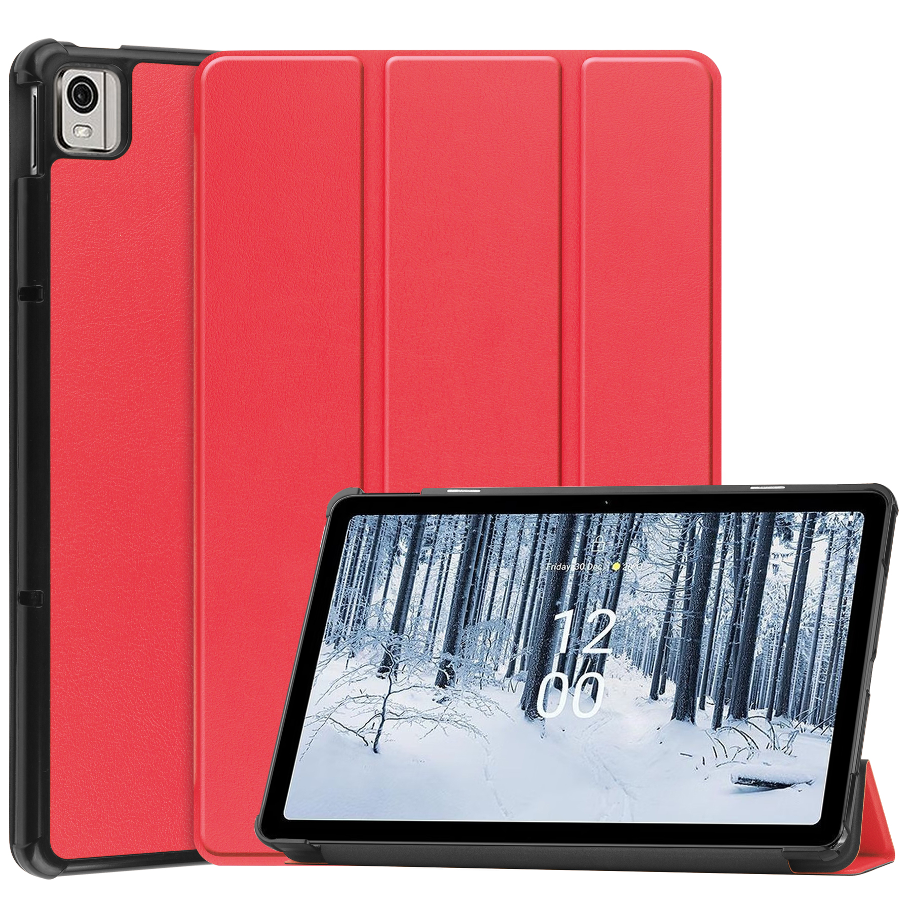 Case2go - Tablet Hoes geschikt voor Nokia T21 (2022) - 10.4 Inch - Tri-Fold Book Case - Met Auto Sleep/Wake functie - Rood afbeelding