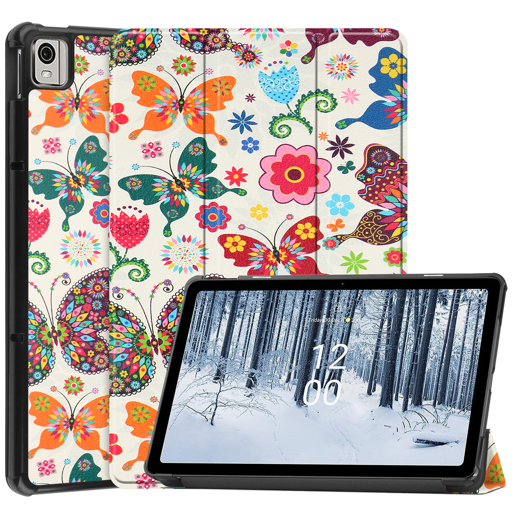 Case2go - Tablet Hoes geschikt voor Nokia T21 (2022) - 10.4 Inch - Tri-Fold Book Case - Met Auto Sleep/Wake functie - Vlinders afbeelding