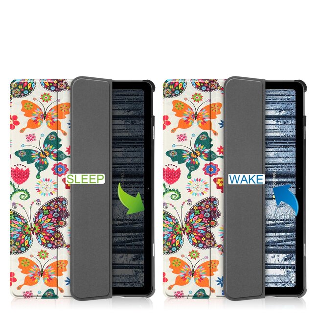Case2go - Tablet Hoes geschikt voor Nokia T21 (2022) - 10.4 Inch - Tri-Fold Book Case - Met Auto Sleep/Wake functie - Vlinders