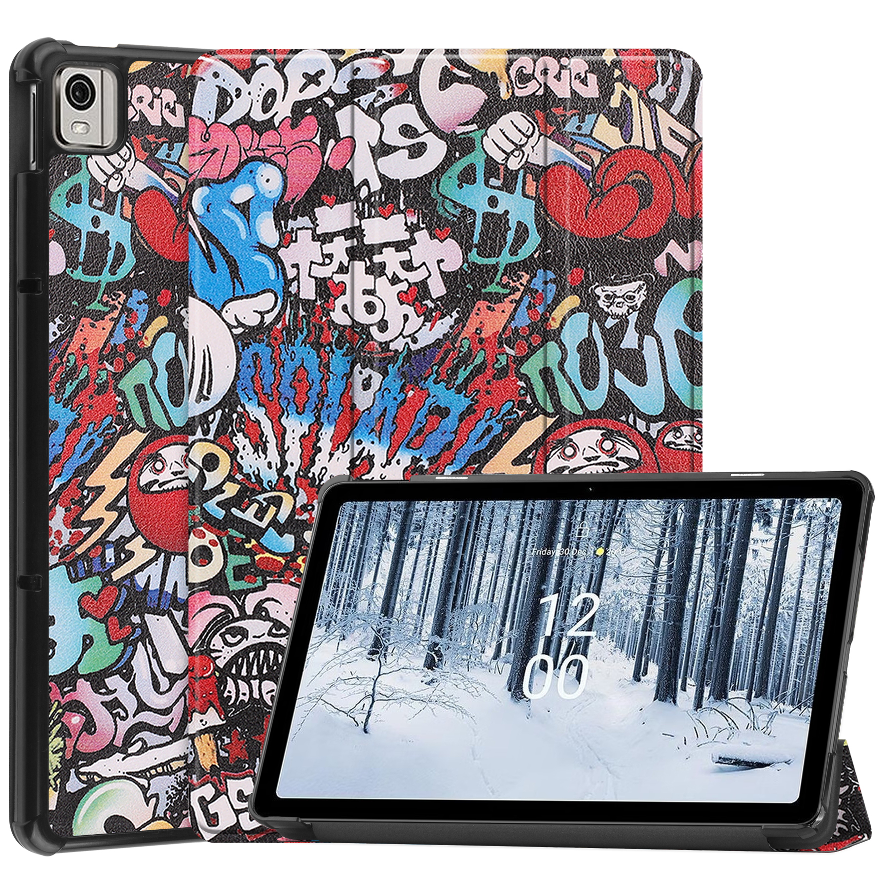 Case2go - Tablet Hoes geschikt voor Nokia T21 (2022) - 10.4 Inch - Tri-Fold Book Case - Met Auto Sleep/Wake functie - Grafitti afbeelding