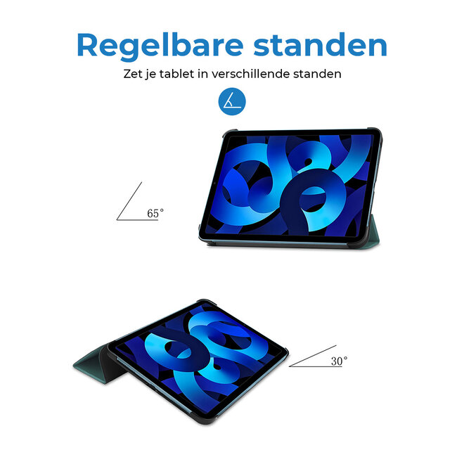 Tablethoes met screenprotector geschikt voor Apple iPad 11 (2025) A16 / iPad 10.9 (2022) - a16 hoes 2025 - iPad hoes 2025 - iPad hoes 10e generatie - Auto/Wake Functie - Tri-Fold - Donker Groen
