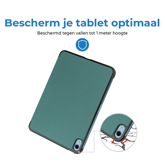 Tablethoes met screenprotector geschikt voor Apple iPad 11 (2025) A16 / iPad 10.9 (2022) - a16 hoes 2025 - iPad hoes 2025 - iPad hoes 10e generatie - Auto/Wake Functie - Tri-Fold - Donker Groen