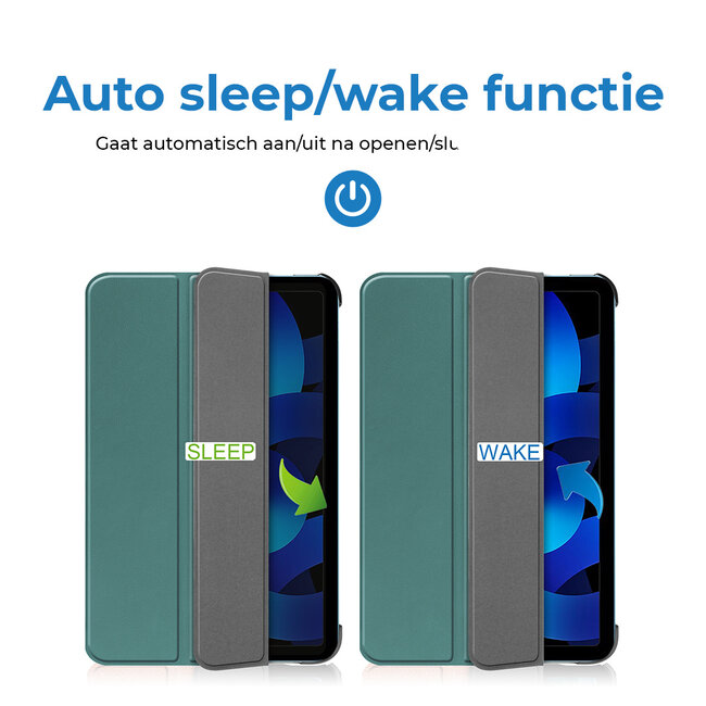 Tablethoes met screenprotector geschikt voor Apple iPad 11 (2025) A16 / iPad 10.9 (2022) - a16 hoes 2025 - iPad hoes 2025 - iPad hoes 10e generatie - Auto/Wake Functie - Tri-Fold - Donker Groen