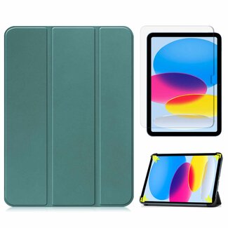Case2go Tablethoes en Screenprotector geschikt voor Apple iPad 10 10.9 (2022) - Tri-fold hoes met Auto/Wake functie en Magnetische sluiting - Donker Groen