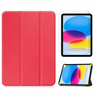 Case2go Tablethoes en Screenprotector geschikt voor Apple iPad 10 10.9 (2022) - Tri-fold hoes met Auto/Wake functie en Magnetische sluiting - Rood