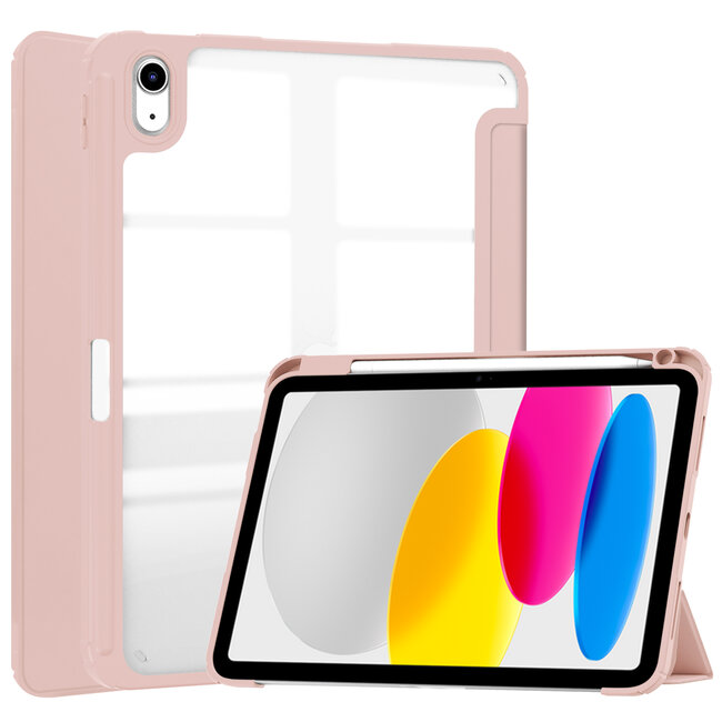 Case2go - Tablet hoes geschikt voor Apple iPad 11 (2025) A16 / Apple iPad 10.9 (2022) - Trifold case met Auto/Wake functie - Roze