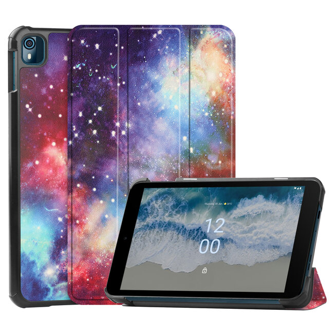 Case2go - Tablet Hoes geschikt voor Nokia T10 (2022) - 8 Inch - Tri-Fold Book Case - Met Stand Functie - Galaxy