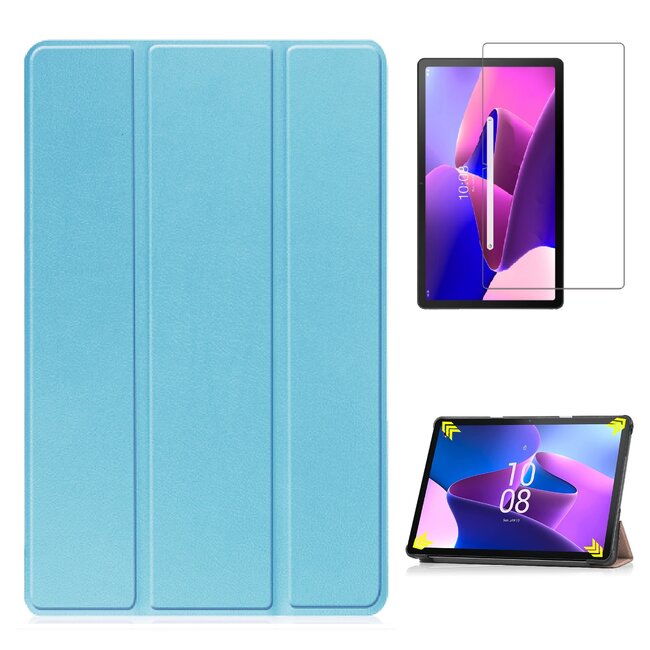 Case2go - Tablet hoes & Screenprotector geschikt voor Lenovo Tab M10 (3e generatie) (TB328FU, TB328XU) - 10.1 inch - Tri-Fold Book Case met Auto/Wake functie - Licht blauw
