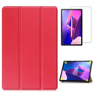 Case2go Case2go - Tablet hoes & Screenprotector geschikt voor Lenovo Tab M10 (3e generatie) (TB328FU, TB328XU) - 10.1 inch - Tri-Fold Book Case met Auto/Wake functie - Rood