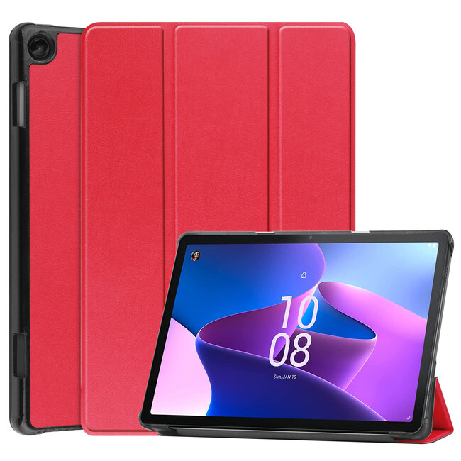Case2go - Tablet hoes & Screenprotector geschikt voor Lenovo Tab M10 (3e generatie) (TB328FU, TB328XU) - 10.1 inch - Tri-Fold Book Case met Auto/Wake functie - Rood