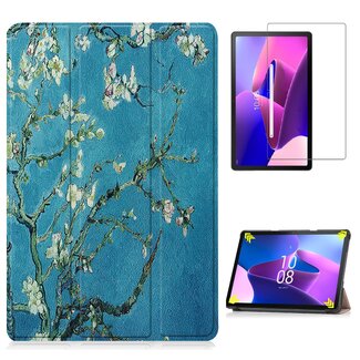 Case2go Case2go - Tablet hoes & Screenprotector geschikt voor Lenovo Tab M10 (3e generatie) (TB328FU, TB328XU) - 10.1 inch - Tri-Fold Book Case met Auto/Wake functie - Witte Bloesem