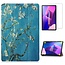Case2go - Tablet hoes & Screenprotector geschikt voor Lenovo Tab M10 (3e generatie) (TB328FU, TB328XU) - 10.1 inch - Tri-Fold Book Case met Auto/Wake functie - Witte Bloesem