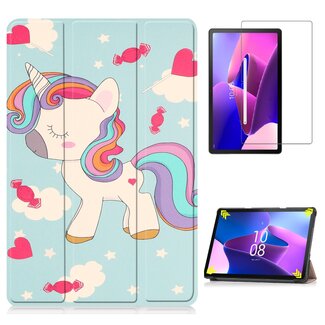 Case2go Case2go - Tablet hoes & Screenprotector geschikt voor Lenovo Tab M10 (3e generatie) (TB328FU, TB328XU) - 10.1 inch - Tri-Fold Book Case met Auto/Wake functie - Eenhoorn