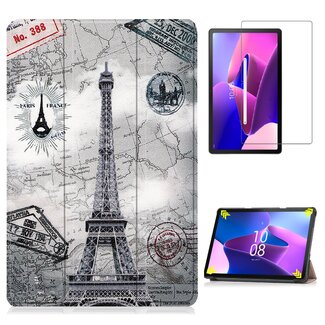 Case2go Case2go - Tablet hoes & Screenprotector geschikt voor Lenovo Tab M10 (3e generatie) (TB328FU, TB328XU) - 10.1 inch - Tri-Fold Book Case met Auto/Wake functie - Eiffeltoren