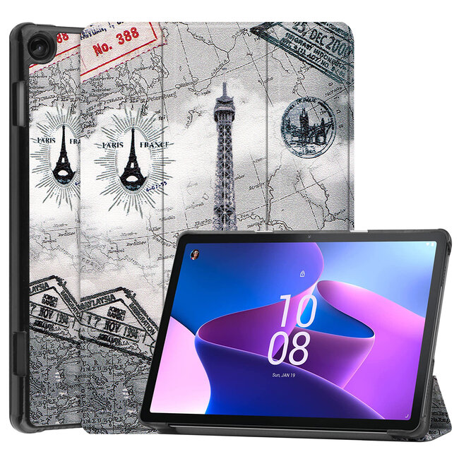 Case2go - Tablet hoes & Screenprotector geschikt voor Lenovo Tab M10 (3e generatie) (TB328FU, TB328XU) - 10.1 inch - Tri-Fold Book Case met Auto/Wake functie - Eiffeltoren