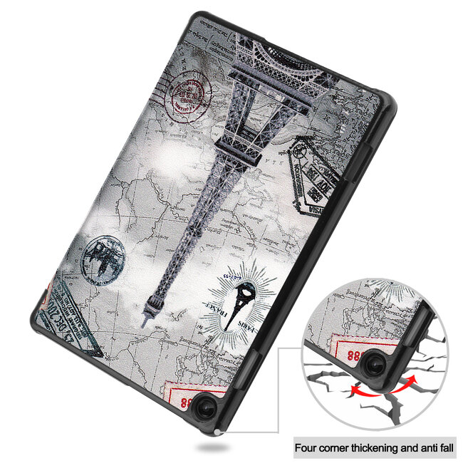 Case2go - Tablet hoes & Screenprotector geschikt voor Lenovo Tab M10 (3e generatie) (TB328FU, TB328XU) - 10.1 inch - Tri-Fold Book Case met Auto/Wake functie - Eiffeltoren
