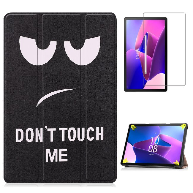Case2go - Tablet hoes & Screenprotector geschikt voor Lenovo Tab M10 (3e generatie) (TB328FU, TB328XU) - 10.1 inch - Tri-Fold Book Case met Auto/Wake functie - Don't touch me