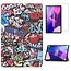 Case2go - Tablet hoes & Screenprotector geschikt voor Lenovo Tab M10 (3e generatie) (TB328FU, TB328XU) - 10.1 inch - Tri-Fold Book Case met Auto/Wake functie - Graffiti