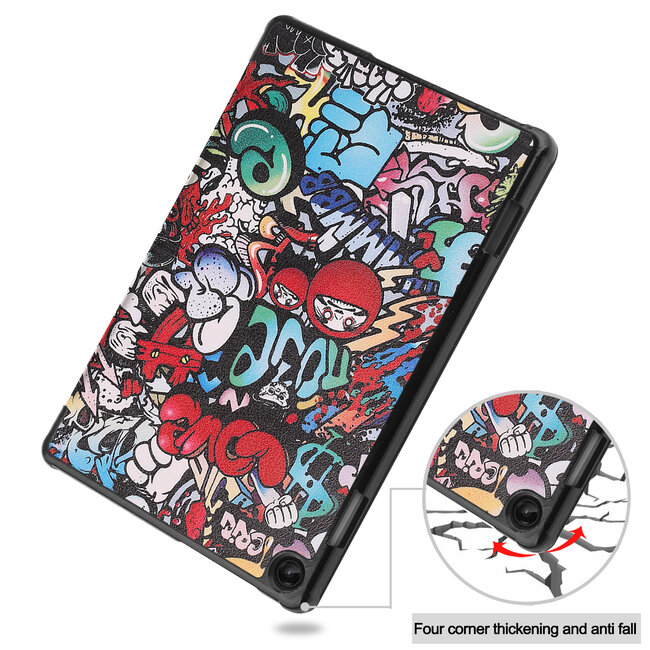 Case2go - Tablet hoes & Screenprotector geschikt voor Lenovo Tab M10 (3e generatie) (TB328FU, TB328XU) - 10.1 inch - Tri-Fold Book Case met Auto/Wake functie - Graffiti