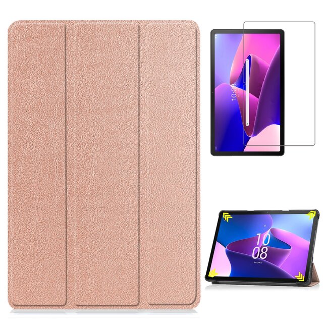 Case2go - Tablet hoes & Screenprotector geschikt voor Lenovo Tab M10 (3e generatie) (TB328FU, TB328XU) - 10.1 inch - Tri-Fold Book Case met Auto/Wake functie - Rosé-Gold