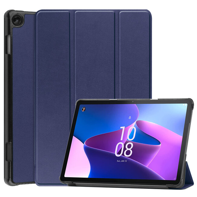 Case2go - Tablet hoes & Screenprotector geschikt voor Lenovo Tab M10 (3e generatie) (TB328FU, TB328XU) - 10.1 inch - Tri-Fold Book Case met Auto/Wake functie - Donker Blauw