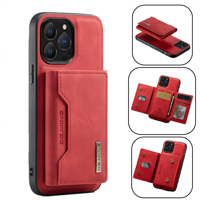 CaseMe - Telefoonhoesje geschikt voor iPhone 13 Pro - Back Cover - Met Magnetische Pasjeshouder - Rood