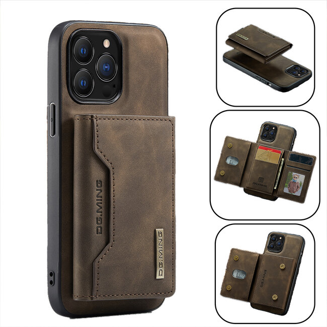 CaseMe - Telefoonhoesje geschikt voor iPhone 13 Pro - Back Cover - Met Magnetische Pasjeshouder - Donker Bruin