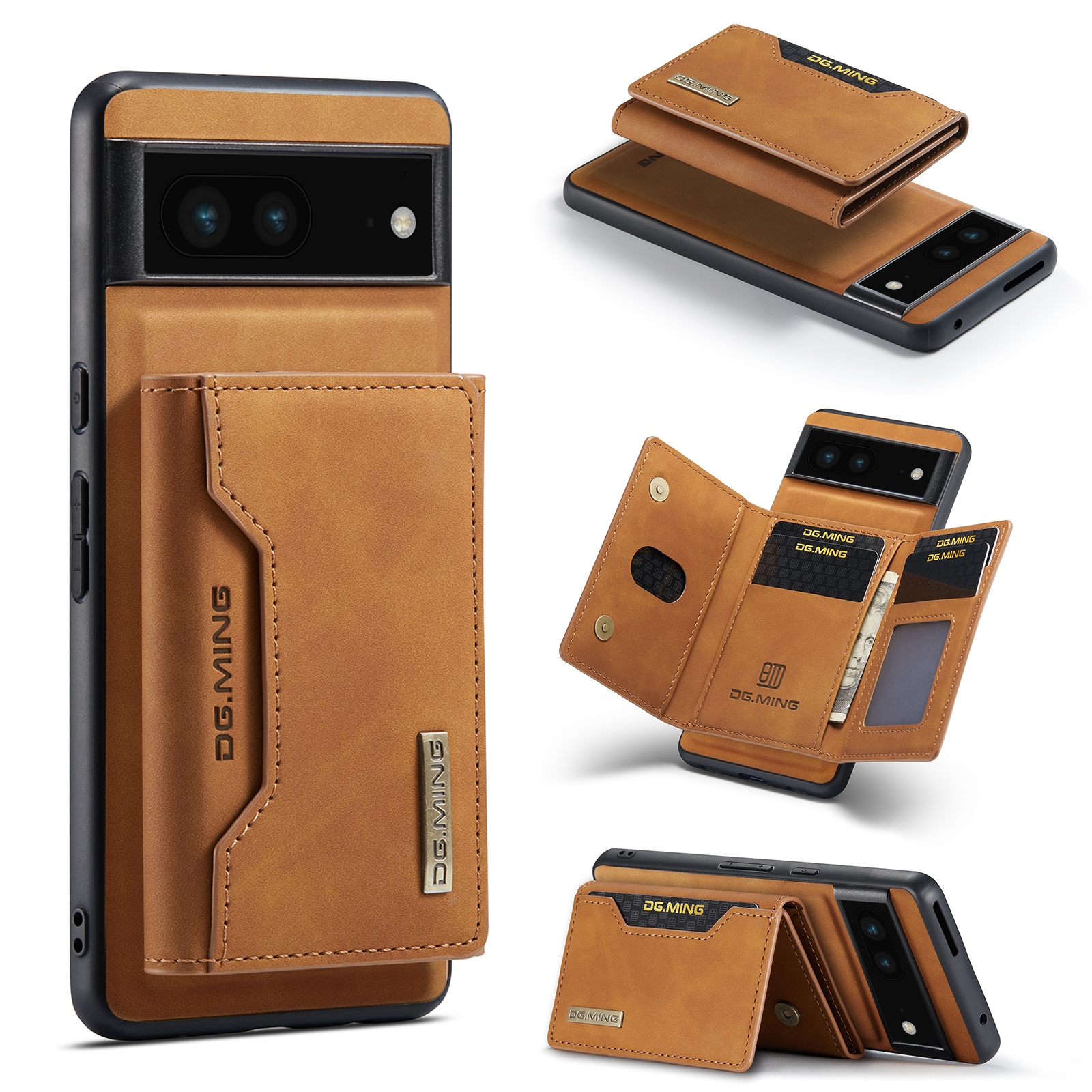 CaseMe - Telefoonhoesje geschikt voor Google Pixel 7 - Back Cover - Met Magnetische Pasjeshouder - Licht Bruin afbeelding