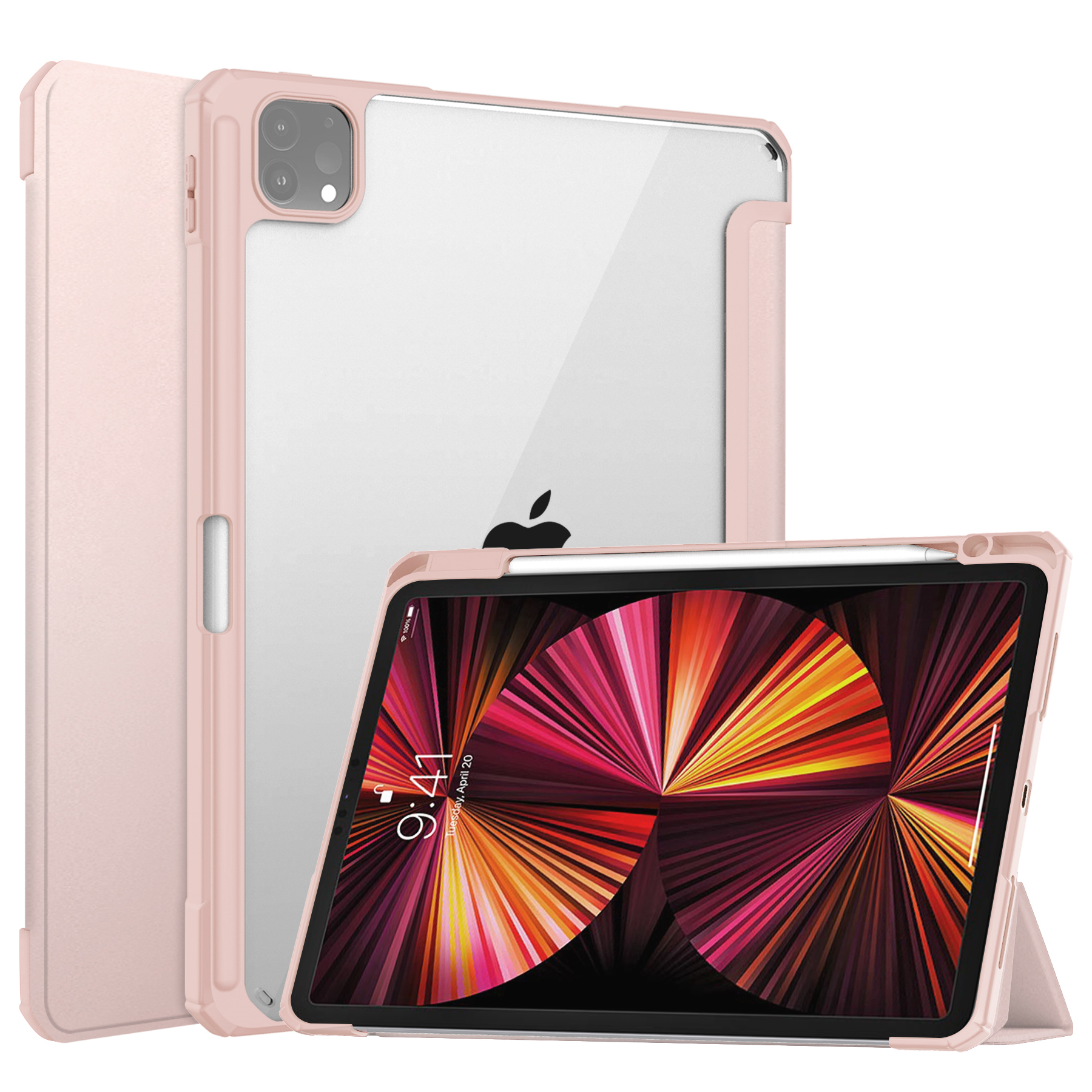 Tablet hoes geschikt voor Apple iPad Pro 11 (2022 / 2021 / 2020 / 2018) - Trifold case met Auto/Wake functie en Magneetsluiting - Roze afbeelding