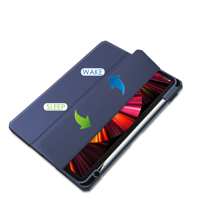 Tablet hoes geschikt voor Apple iPad Pro 11 (2022 / 2021 / 2020 / 2018) - Trifold case met Auto/Wake functie en Magneetsluiting - Donker Blauw