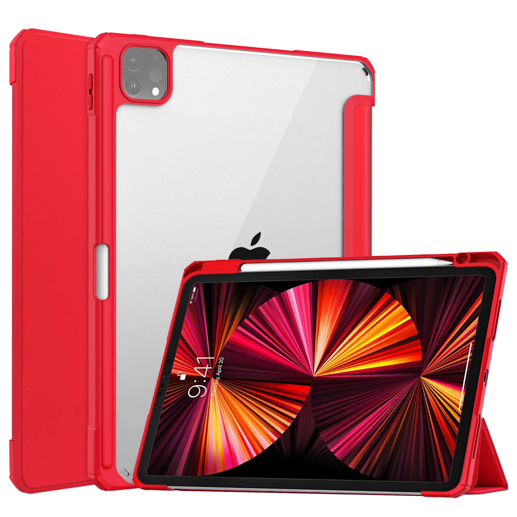Tablet hoes geschikt voor Apple iPad Pro 11 (2022 / 2021 / 2020 / 2018) - Trifold case met Auto/Wake functie en Magneetsluiting - Rood afbeelding