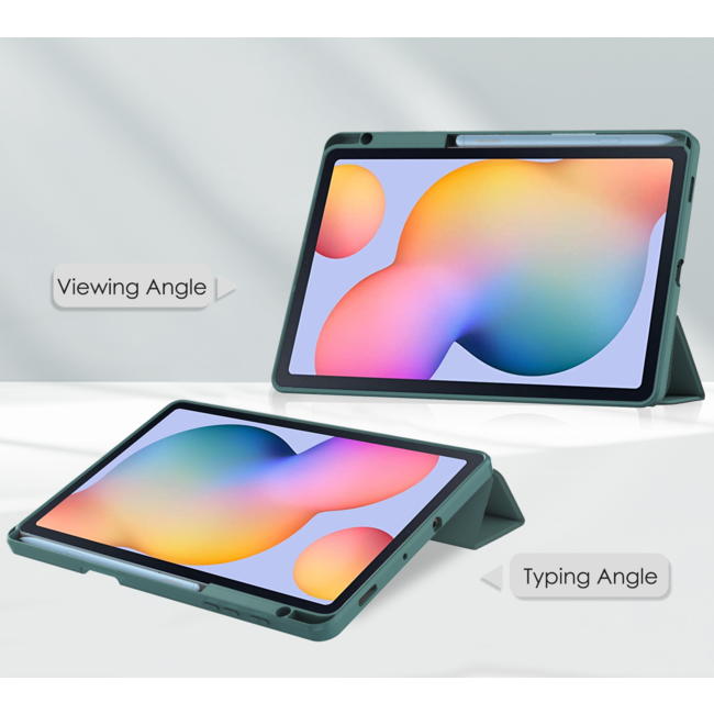 Tablet hoes geschikt voor Samsung Galaxy S6 Lite (2024) / Samsung Galaxy Tab S6 Lite (2022/2020) - Trifold case met Auto/Wake functie en Magneetsluiting - Donker Groen