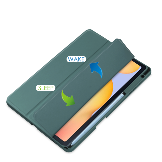 Tablet hoes geschikt voor Samsung Galaxy S6 Lite (2024) / Samsung Galaxy Tab S6 Lite (2022/2020) - Trifold case met Auto/Wake functie en Magneetsluiting - Donker Groen