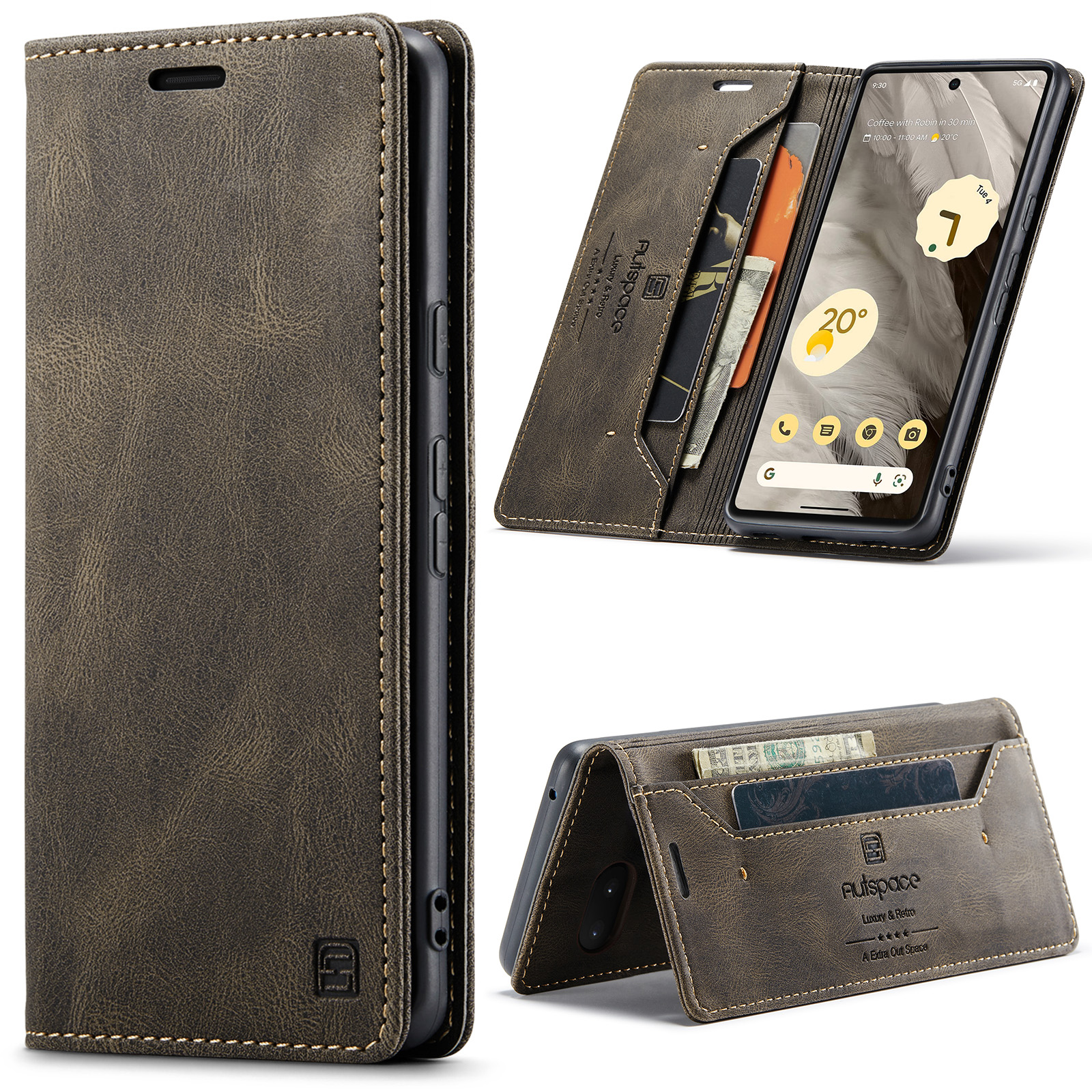 CaseMe - Telefoonhoesje geschikt voor Google Pixel 7 - Wallet Book Case - Met Magnetische Sluiting - Bruin afbeelding