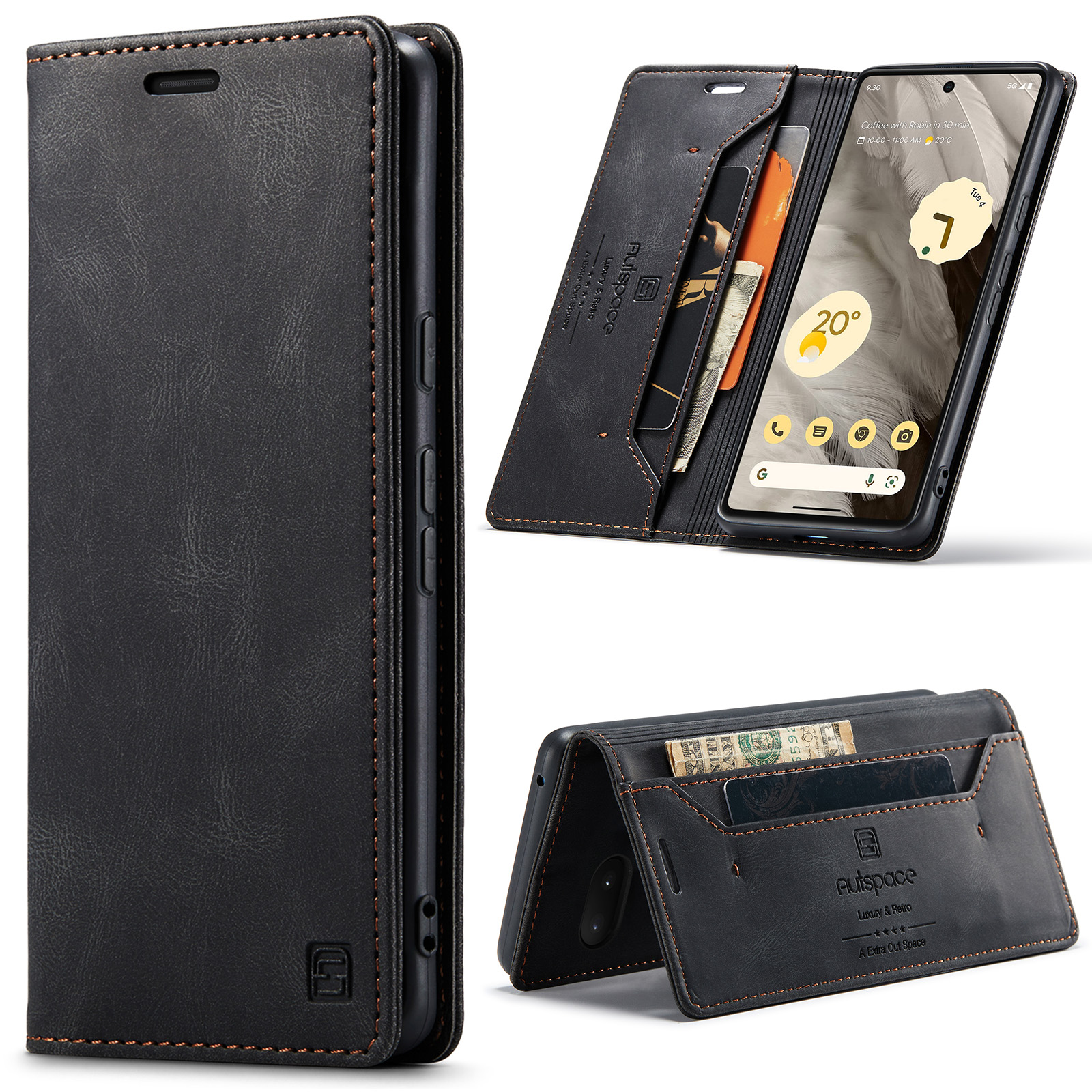CaseMe - Telefoonhoesje geschikt voor Google Pixel 7 Pro - Wallet Book Case - Met Magnetische Sluiting - Zwart afbeelding