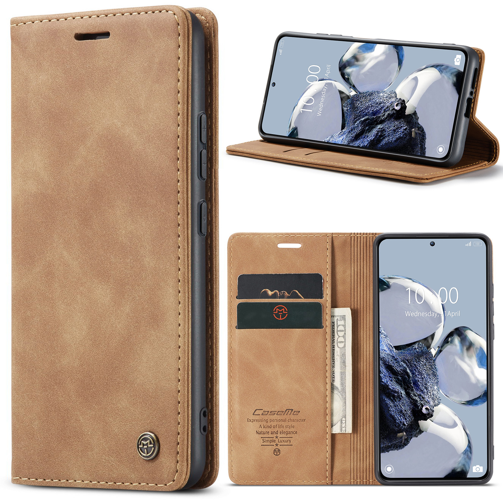 CaseMe - Telefoonhoesje geschikt voor Xiaomi 12T - Wallet Book Case - Met Magnetische Sluiting - Licht Bruin afbeelding