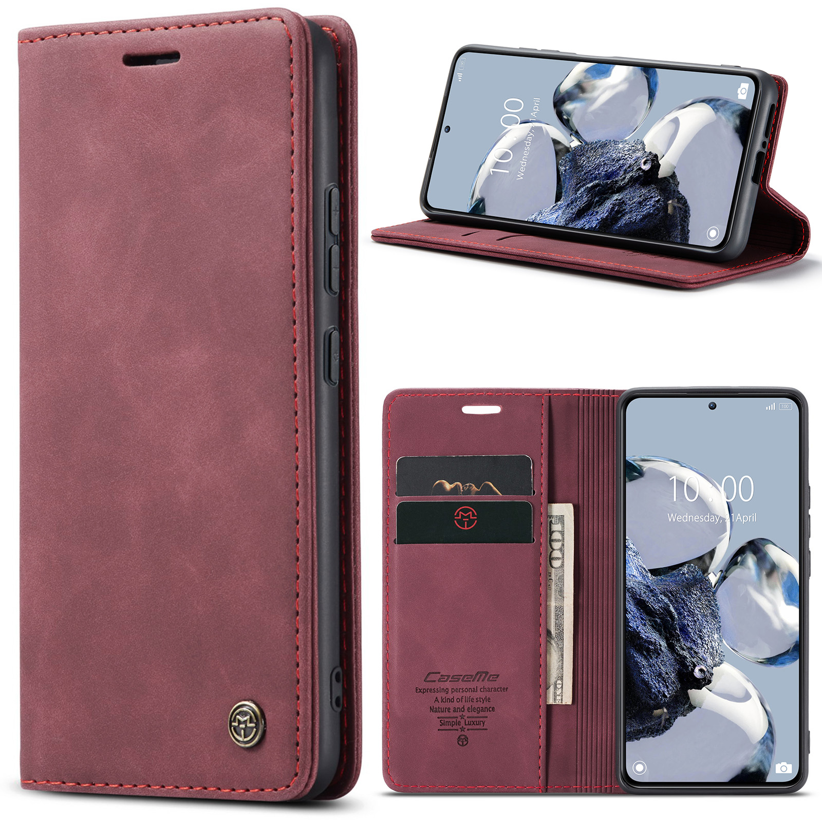 CaseMe - Telefoonhoesje geschikt voor Xiaomi 12T Pro - Wallet Book Case - Met Magnetische Sluiting - Rood afbeelding