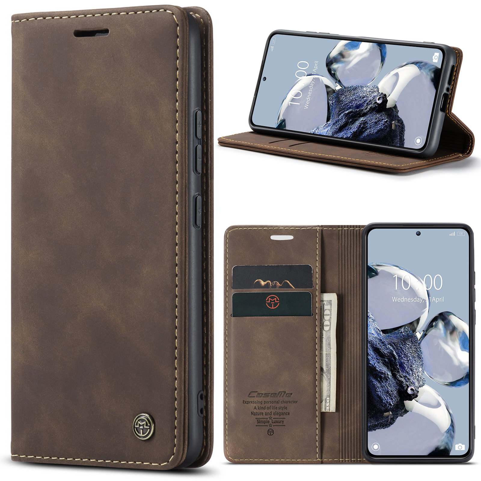 CaseMe - Telefoonhoesje geschikt voor Xiaomi 12T Pro - Wallet Book Case - Met Magnetische Sluiting - Bruin afbeelding