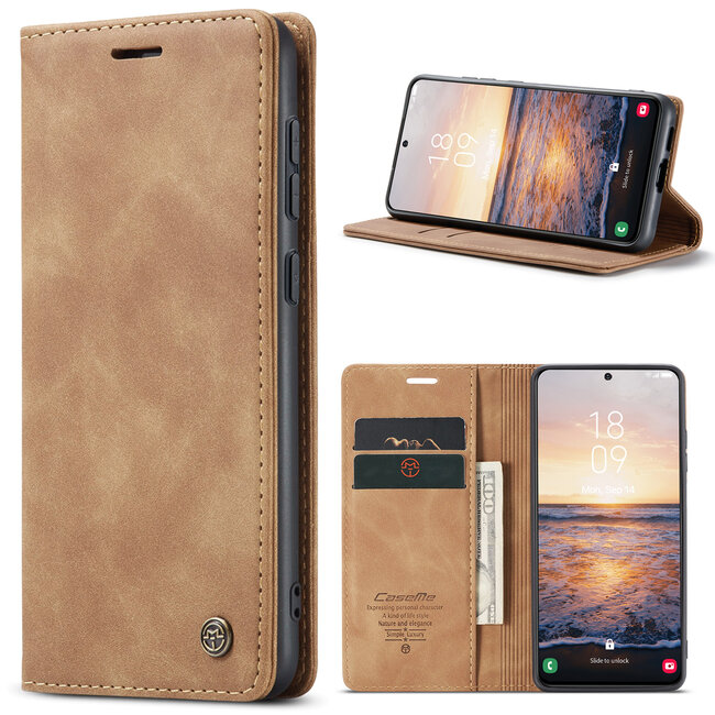 CaseMe - Telefoonhoesje geschikt voor Samsung Galaxy S23 Plus - Wallet Book Case - Met Magnetische Sluiting - Licht Bruin