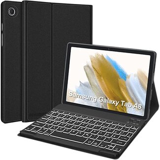 Case2go Case2go - Tablet hoes geschikt voor Samsung Galaxy Tab A8 (2021) - 10.5 inch - QWERTY - met Draadloos Bluetooth Toetsenbord en RGB verlichting  - Zwart