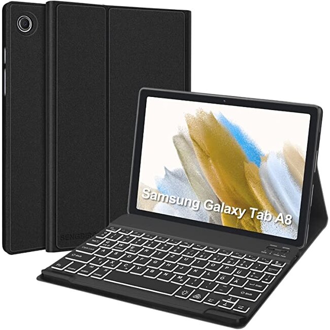 Case2go - Tablet hoes geschikt voor Samsung Galaxy Tab A8 (2021) - 10.5 inch - QWERTY - met Draadloos Bluetooth Toetsenbord, Touchpad en Stylus pen houder - Zwart