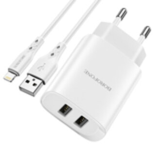 Borofone Borofone BN2 - Universele Dual Adapter - USB naar Lightning- Geschikt voor smartphones, tablets, etc - 1 Meter - Wit