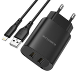 Borofone Borofone BN2 - Universele Dual Adapter - USB naar Lightning - Geschikt voor smartphones, tablets, etc - 1 Meter - Zwart