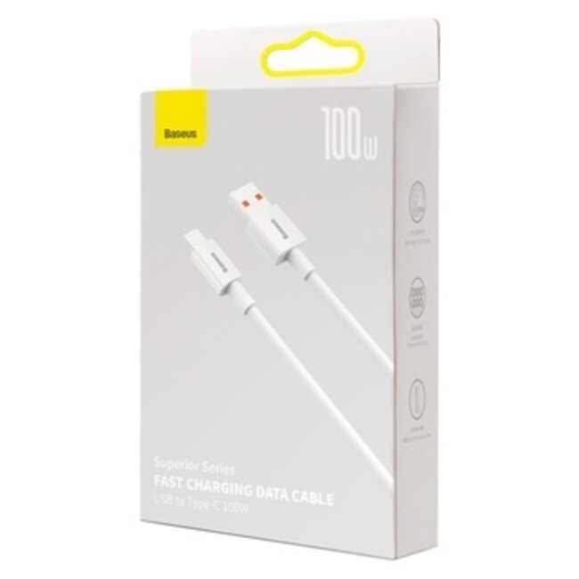 Baseus - Universele USB naar Type C kabel - Geschikt voor o.a. Samsung en andere apparaten - 2 Meter - 100W - Wit