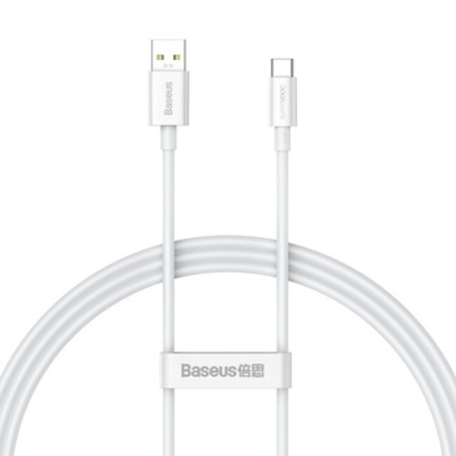 Baseus - Universele USB naar Type C kabel - Geschikt voor o.a. Samsung en andere apparaten - 1 Meter - 65W - Wit