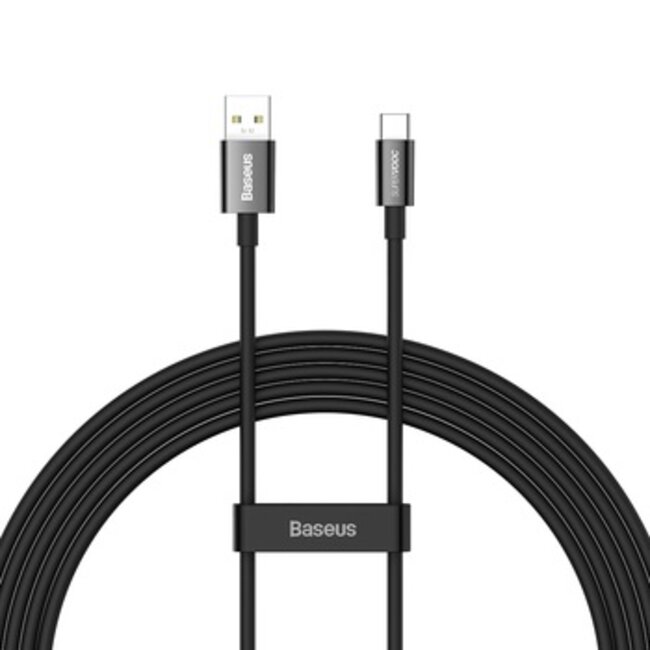 Baseus - Universele USB naar Type C kabel - Geschikt voor o.a. Samsung en andere apparaten - 2 Meter - 65W - Zwart