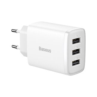 Baseus Baseus - Compacte USB oplader - Met 3 USB poorten - Geschikt voor USB Aansluiting  - 17W - Wit